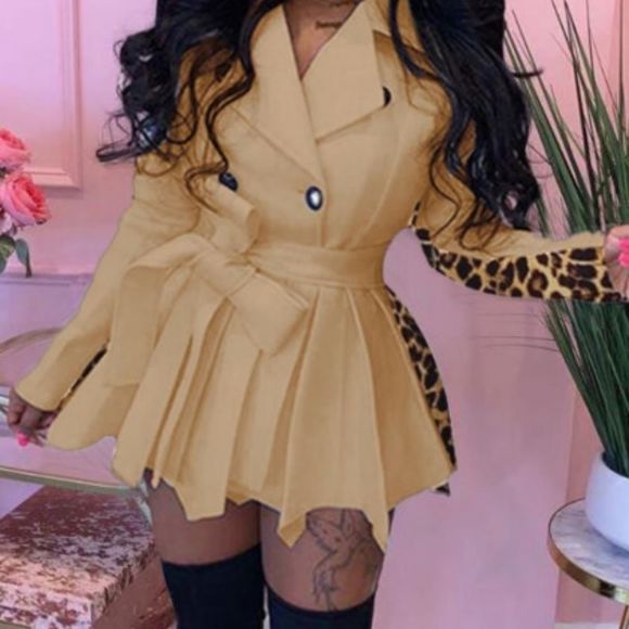 Lovely Trendy Turndown Collar Leopard Print Patchw - Picture 2 of 4